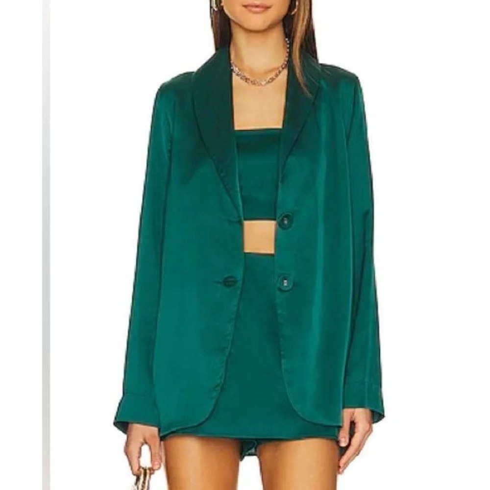 Show Me Your Mumu GREEN Satin‎ Shawl Lapel Button Front Blazer Medium USA
